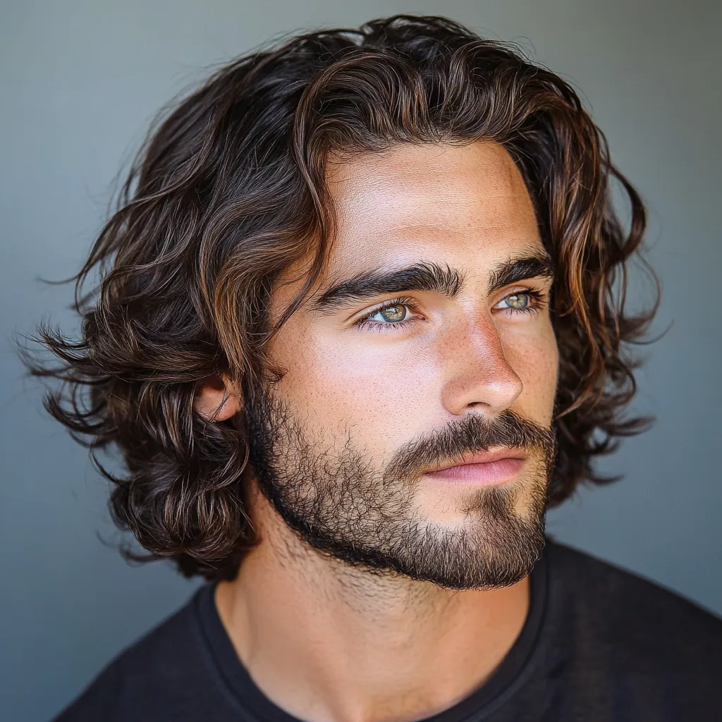 thick wavy long curly hair for men