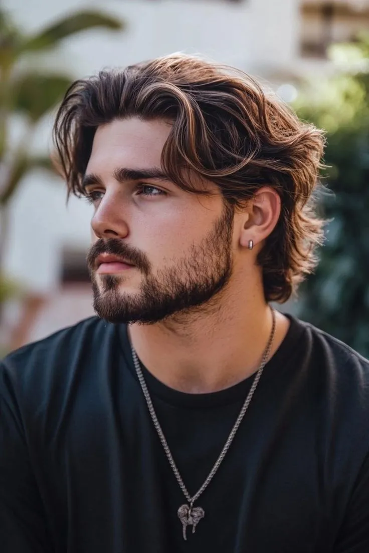 Hairstyle Images for Men 1 thick wavy long hair profile men
